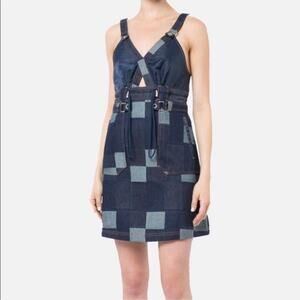 Opening Ceremony Women’s Patchwork Navy Multi Denim Jeans Keyhole Mini Dress 0